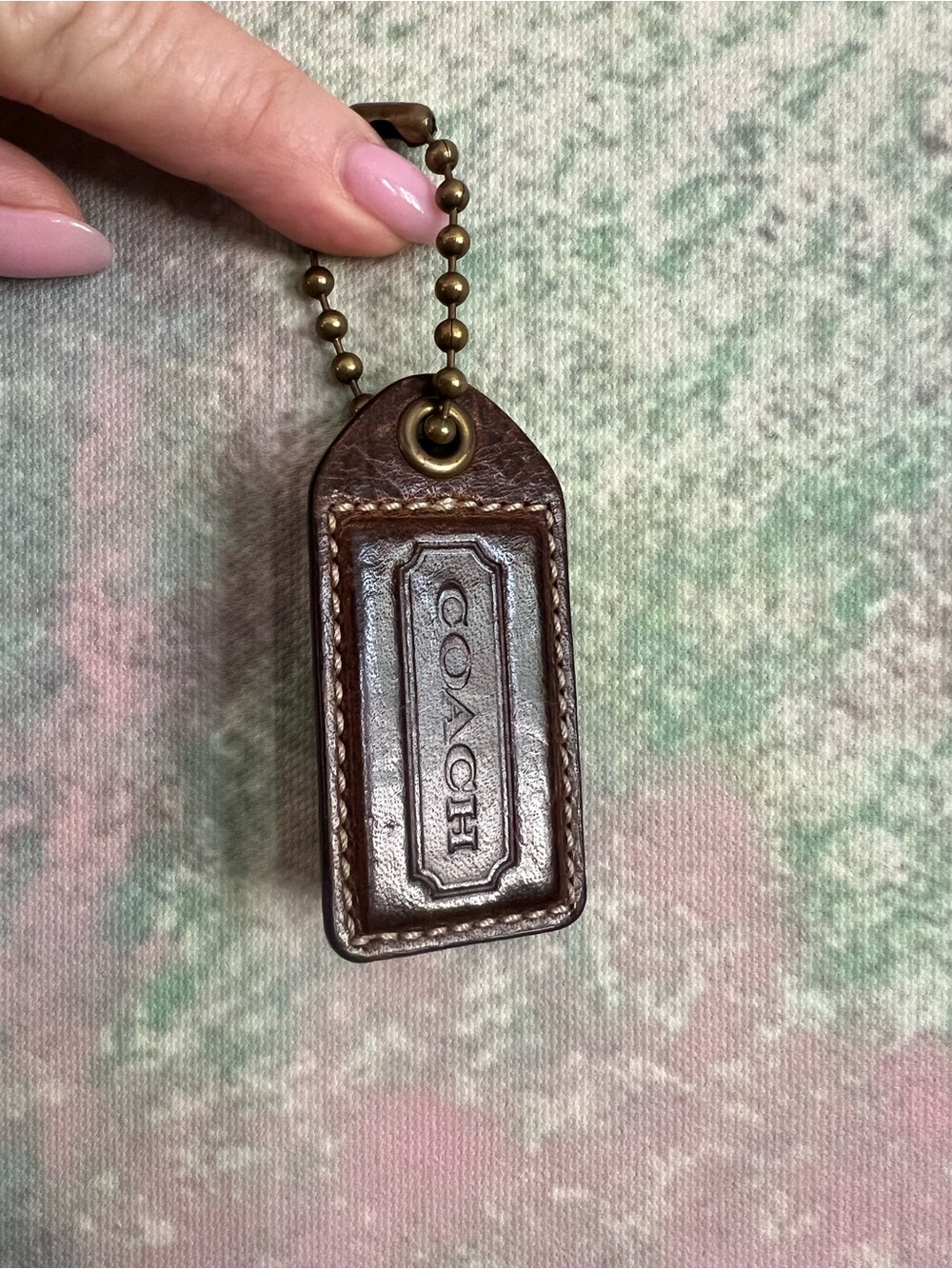 COACH Mahogany Brown Leather Hang Tag Keychain Tag